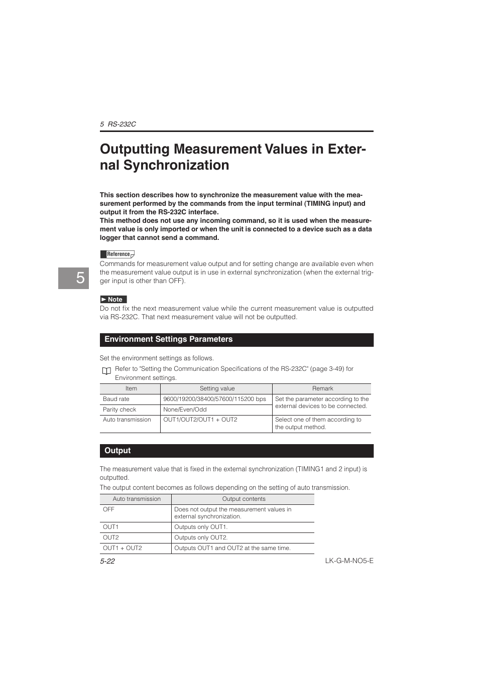 Environment settings parameters, Output, Outputting measurement values in external | Synchronization -22, Environment settings parameters -22, Output -22 | KEYENCE LK-G Series User Manual | Page 152 / 198
