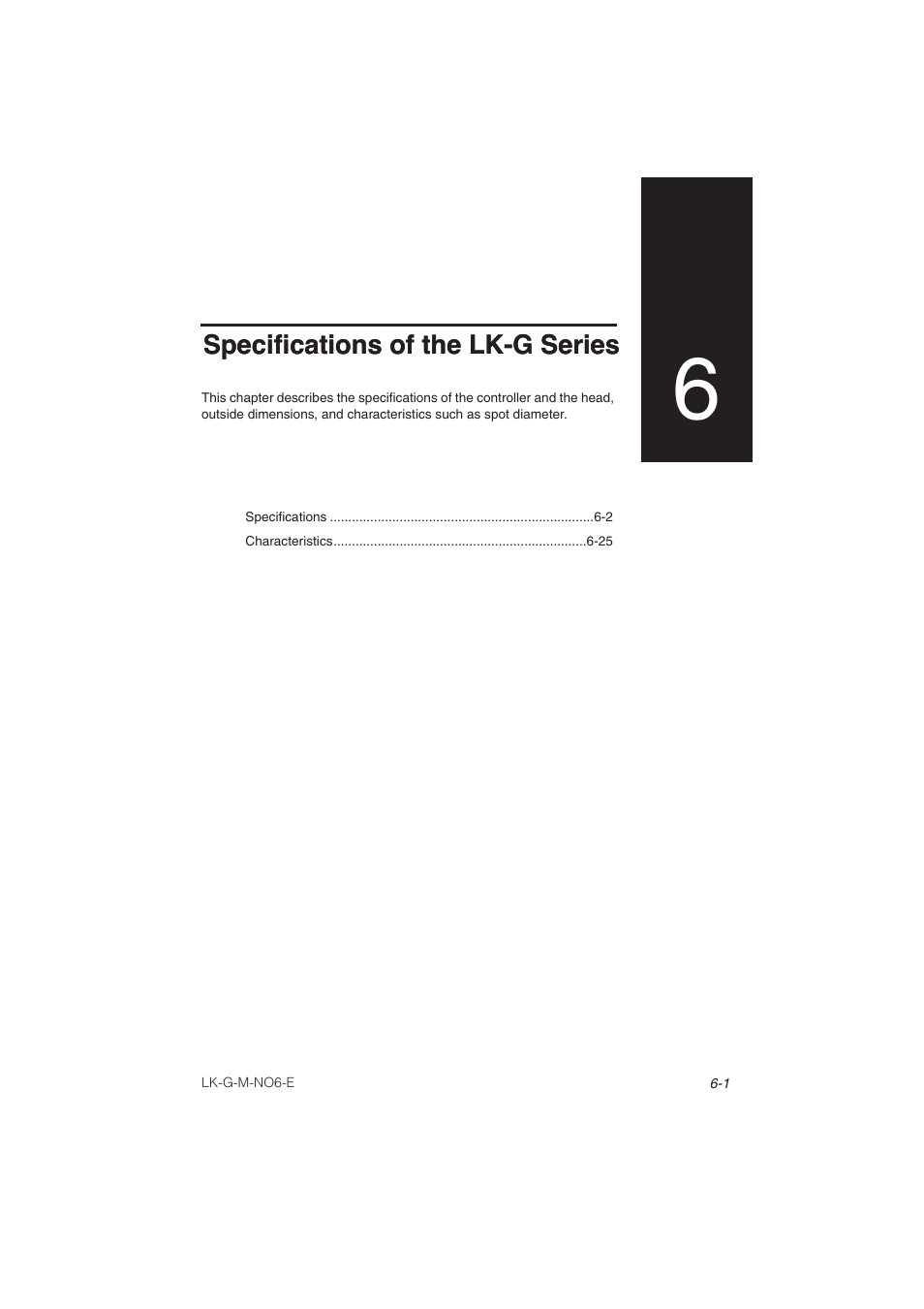 Chapter 6 specifications of the lk-g series, Chapter 6 specifications of the lk-g, Series | Specifications of the lk-g series | KEYENCE LK-G Series User Manual | Page 155 / 198
