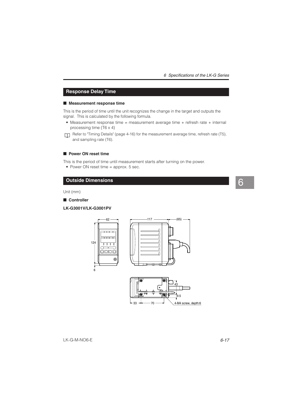 Response delay time, Outside dimensions, Response delay time -17 | Outside dimensions -17 | KEYENCE LK-G Series User Manual | Page 171 / 198