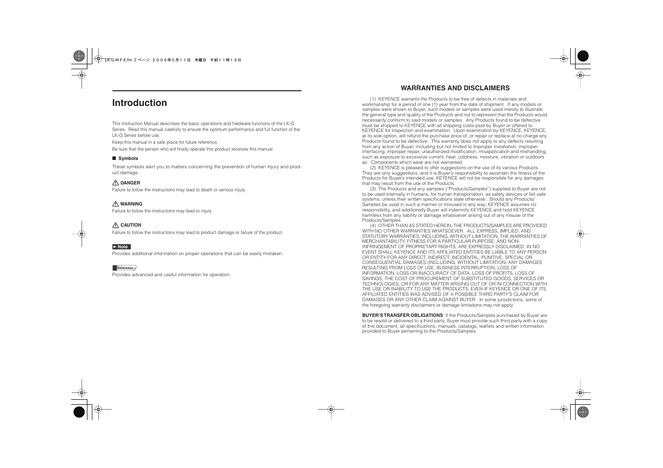 Introduction, Warranties and disclaimers | KEYENCE LK-G Series User Manual | Page 197 / 198