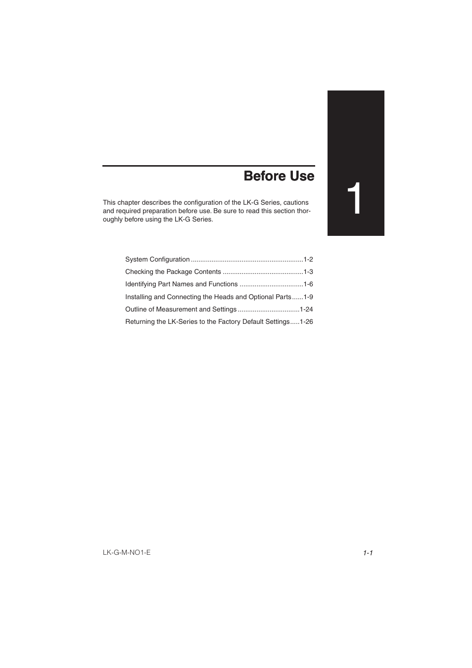 Chapter 1 before use, Before use | KEYENCE LK-G Series User Manual | Page 21 / 198