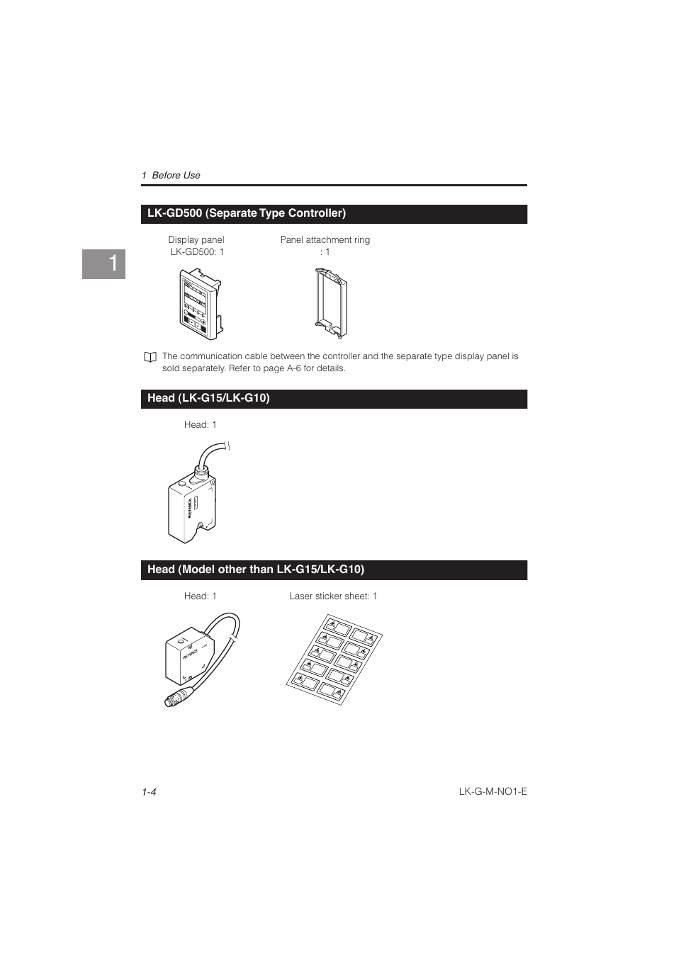 Lk-gd500 (separate type controller), Head (lk-g15/lk-g10), Head (model other than lk-g15/lk-g10) | Lk-gd500, Separate type controller) -4, Head (lk-g15/lk-g10) -4, Head (model other than lk-g15 | KEYENCE LK-G Series User Manual | Page 24 / 198