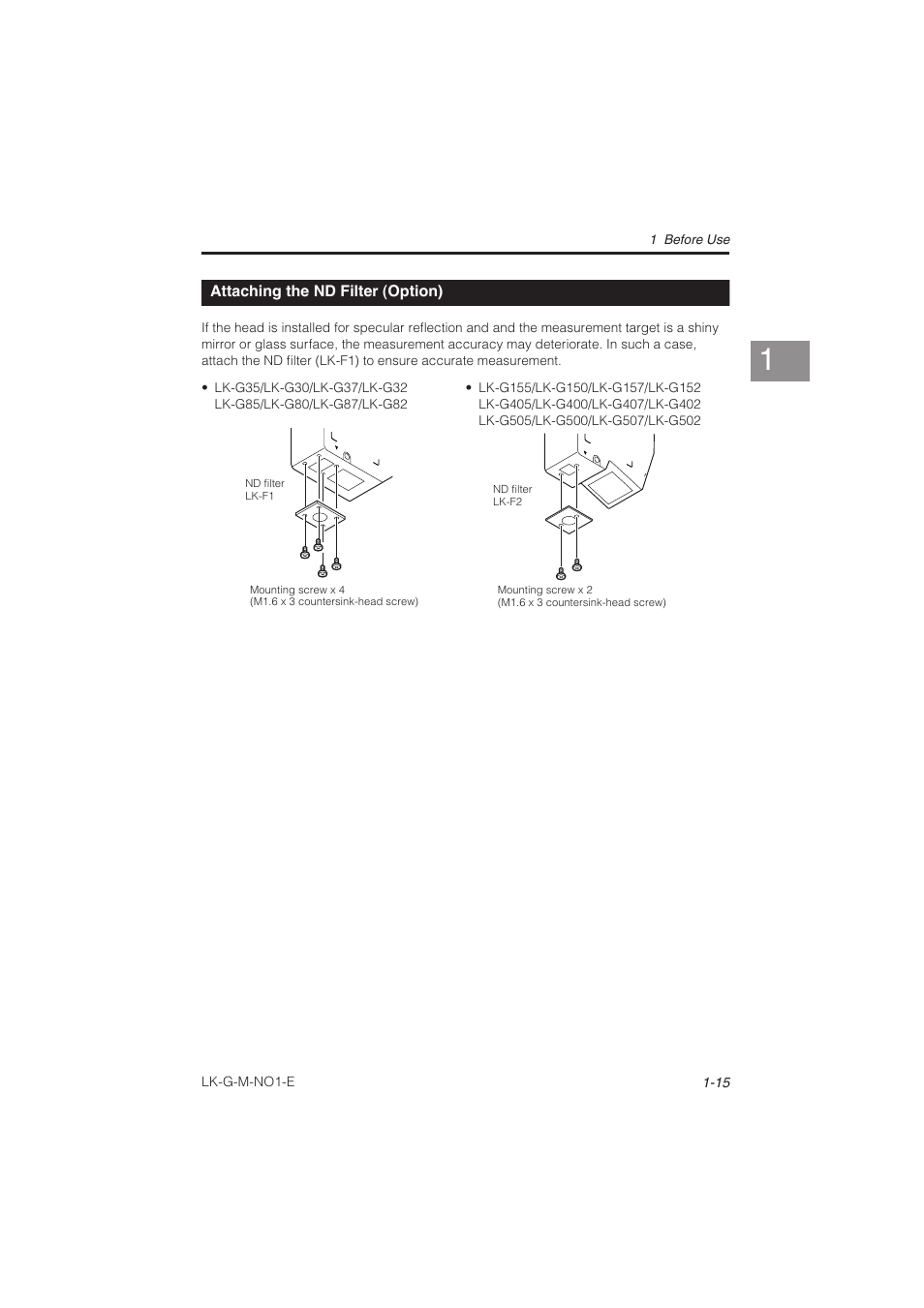 Attaching the nd filter (option), Attaching the nd filter (option) -15 | KEYENCE LK-G Series User Manual | Page 35 / 198