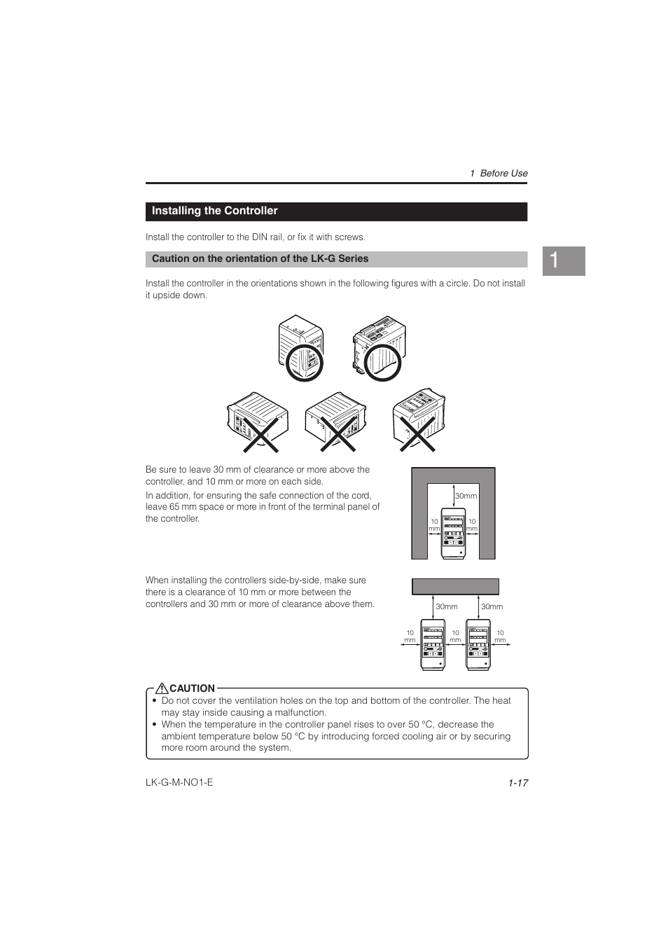 Installing the controller, Installing the controller -17 | KEYENCE LK-G Series User Manual | Page 37 / 198