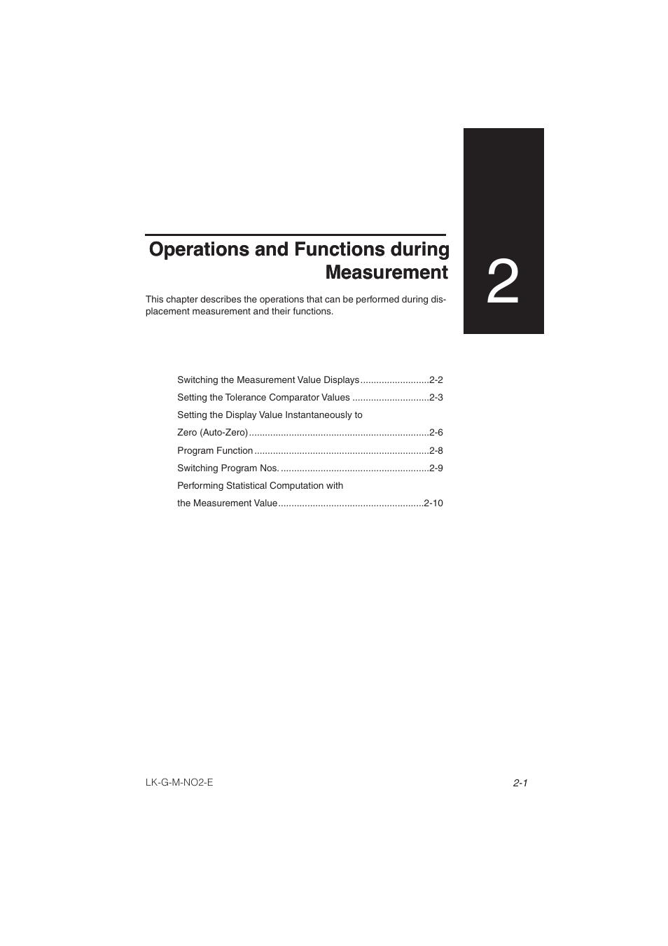 Chapter 2 operations and functions, During measurement, Operations and functions during measurement | KEYENCE LK-G Series User Manual | Page 47 / 198