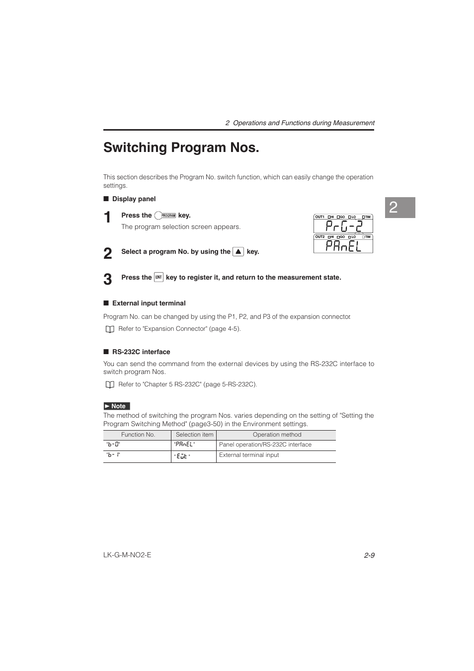 Switching program nos, Switching program nos -9 | KEYENCE LK-G Series User Manual | Page 55 / 198