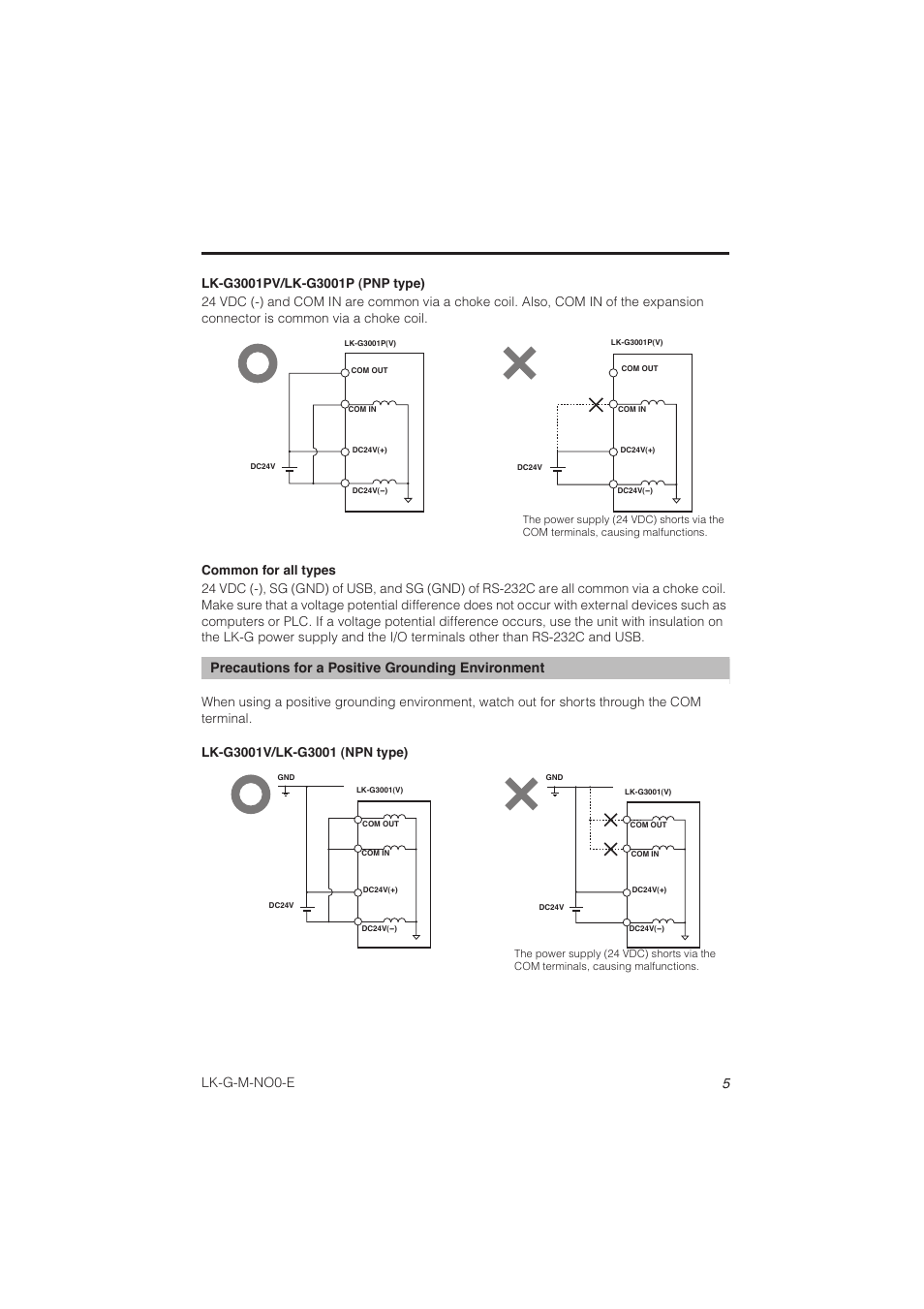 5lk-g-m-no0-e, Precautions for a positive grounding environment | KEYENCE LK-G Series User Manual | Page 7 / 198