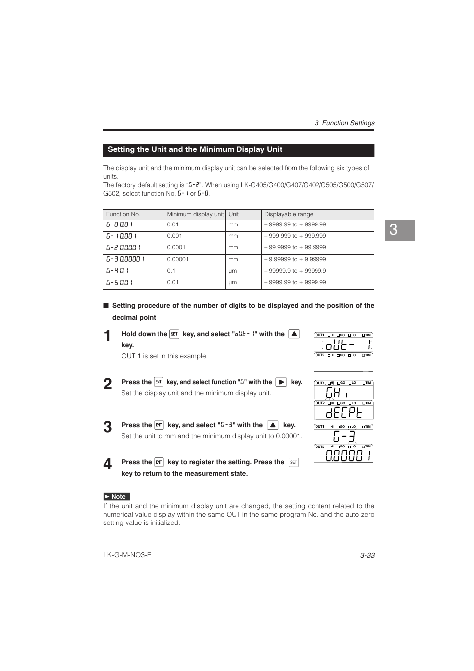 Setting the unit and the minimum display unit, Setting the unit and the minimum, Display unit -33 | KEYENCE LK-G Series User Manual | Page 91 / 198