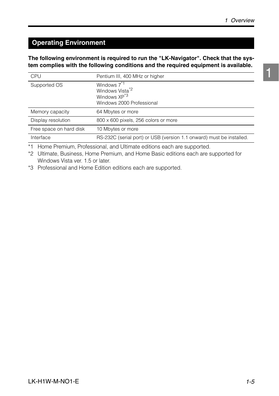 Operating environment, Operating environment -5 | KEYENCE LK-H1W User Manual | Page 11 / 84