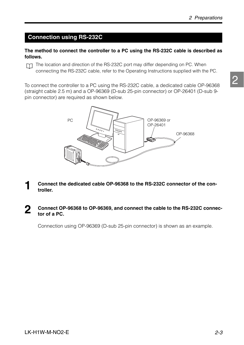 Connection using rs-232c, Connection using rs-232c -3 | KEYENCE LK-H1W User Manual | Page 15 / 84