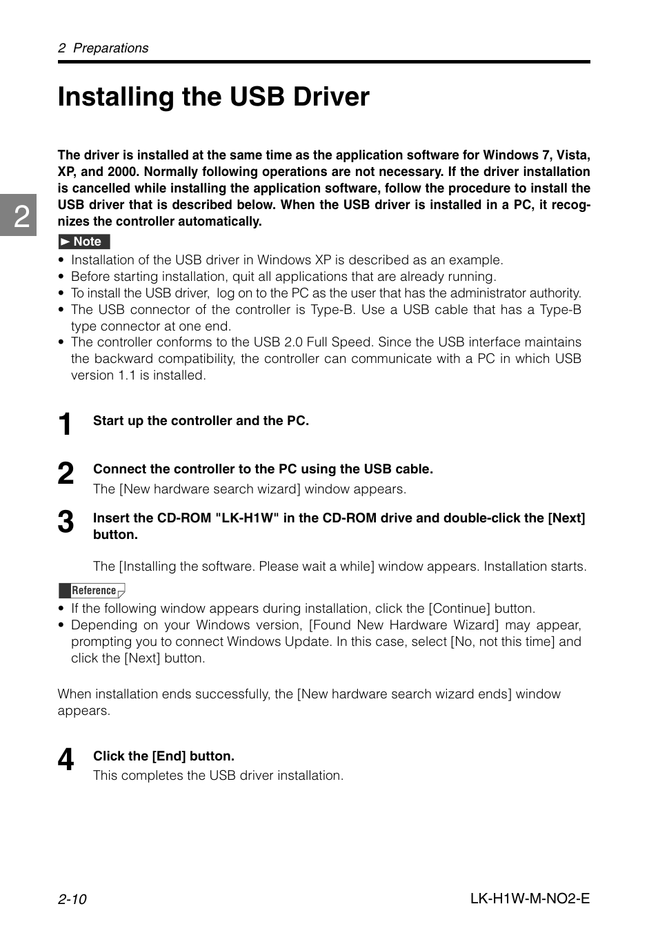 Installing the usb driver, Installing the usb driver -10 | KEYENCE LK-H1W User Manual | Page 22 / 84
