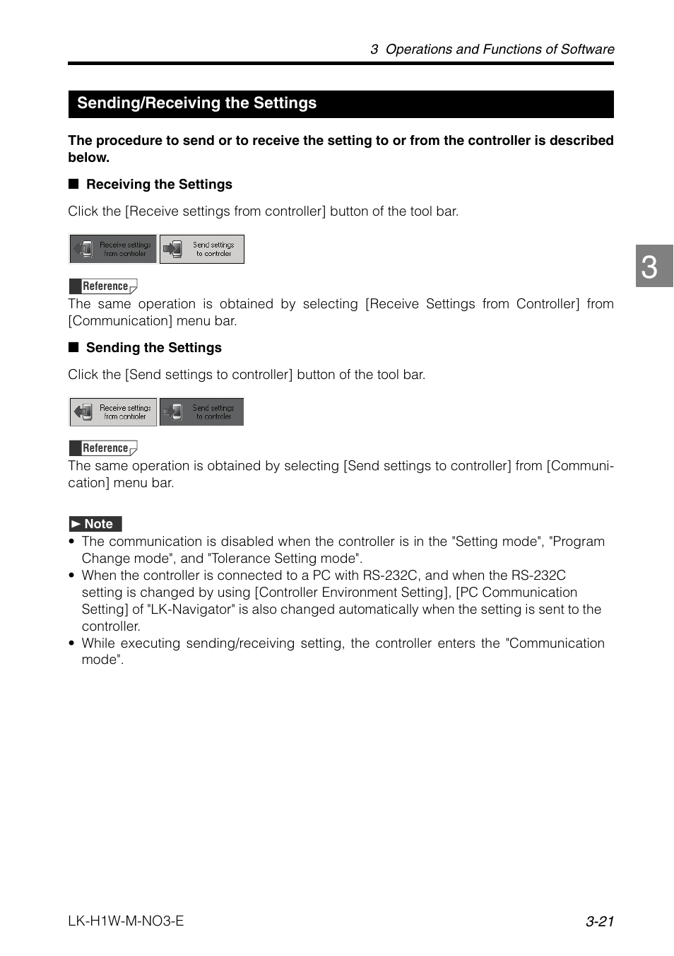 Sending/receiving the settings, Sending/receiving the settings -21 | KEYENCE LK-H1W User Manual | Page 49 / 84