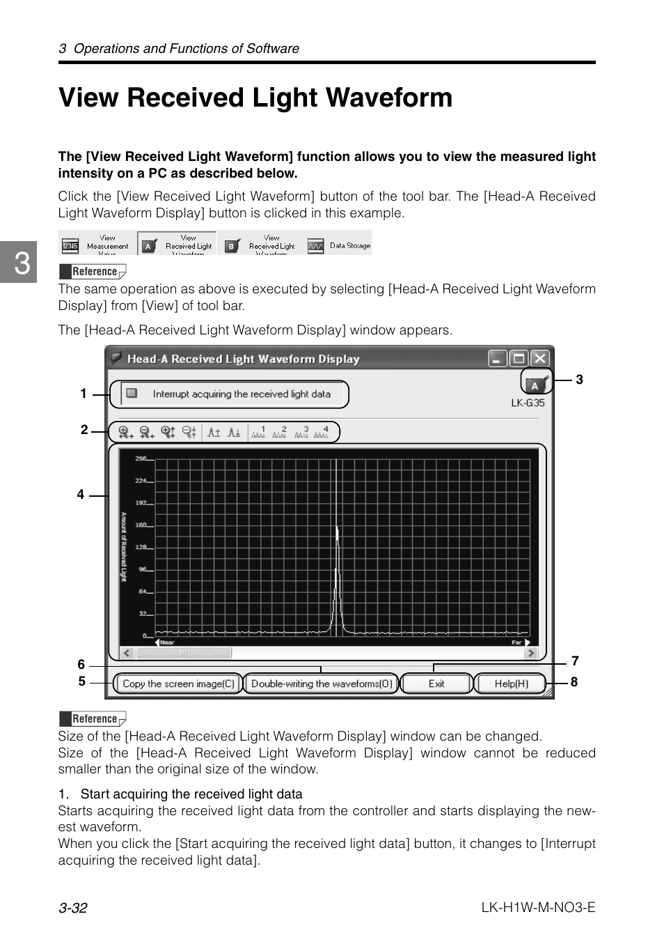 View received light waveform, View received light waveform -32 | KEYENCE LK-H1W User Manual | Page 60 / 84