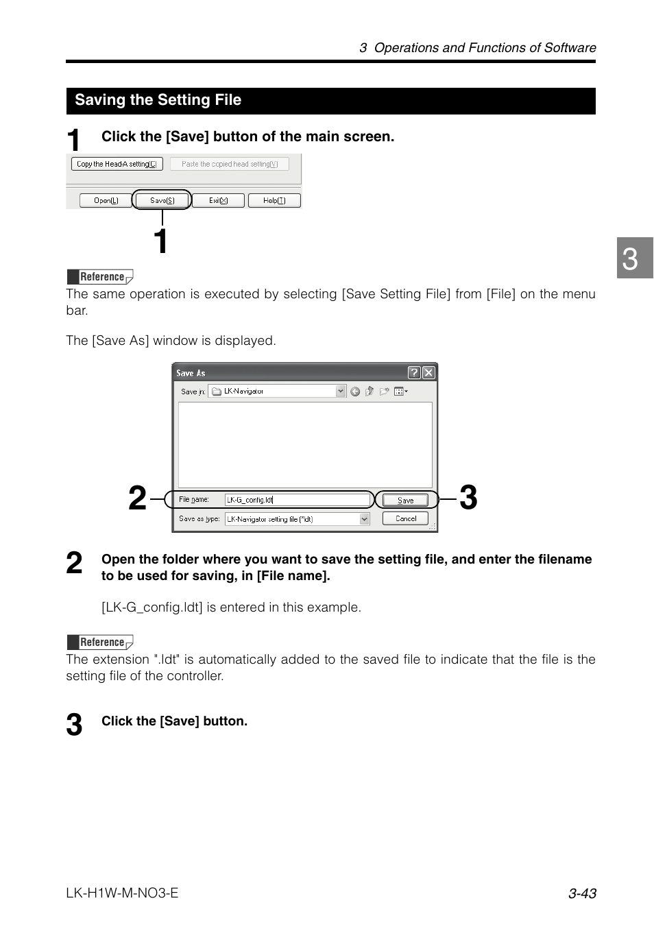 Saving the setting file, Saving the setting file -43 | KEYENCE LK-H1W User Manual | Page 71 / 84