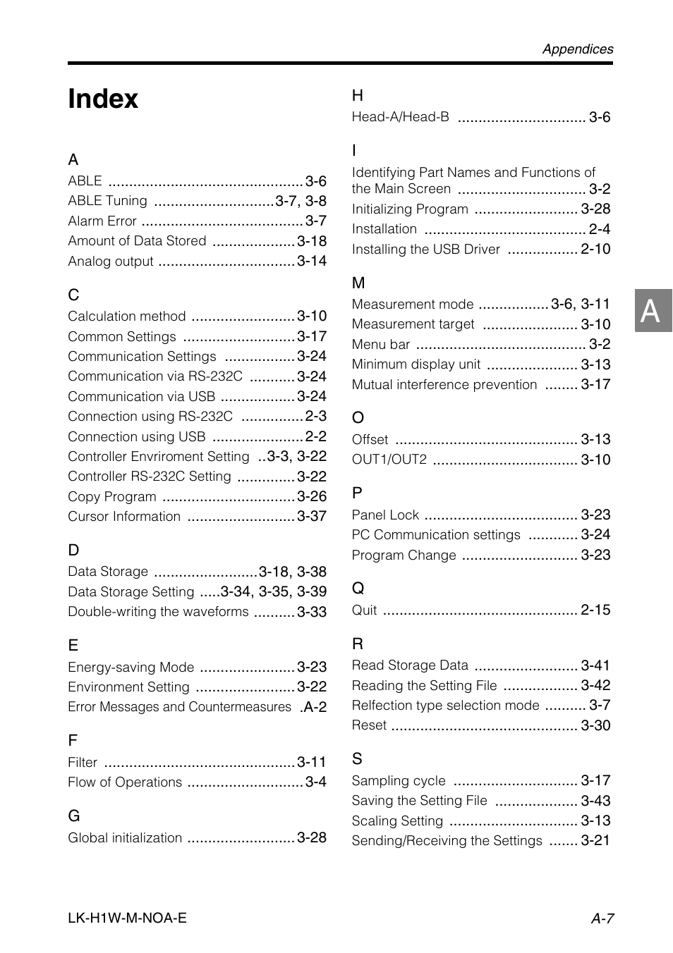 Index | KEYENCE LK-H1W User Manual | Page 79 / 84