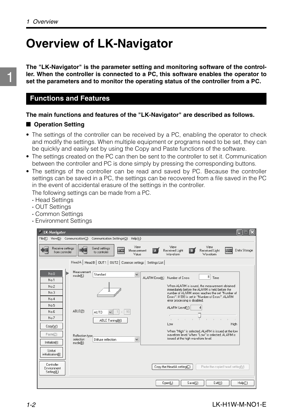 Overview of lk-navigator, Functions and features, Overview of lk-navigator -2 | Functions and features -2 | KEYENCE LK-H1W User Manual | Page 8 / 84