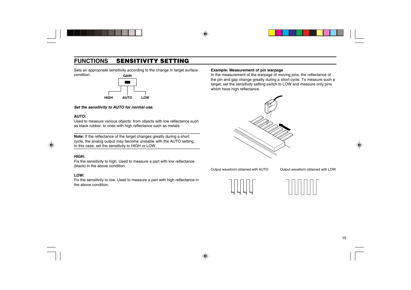 Functions sensitivity setting | KEYENCE LK-2000 Series User Manual | Page 15 / 28
