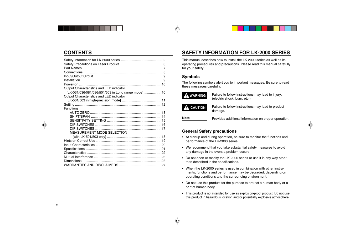 KEYENCE LK-2000 Series User Manual | Page 2 / 28