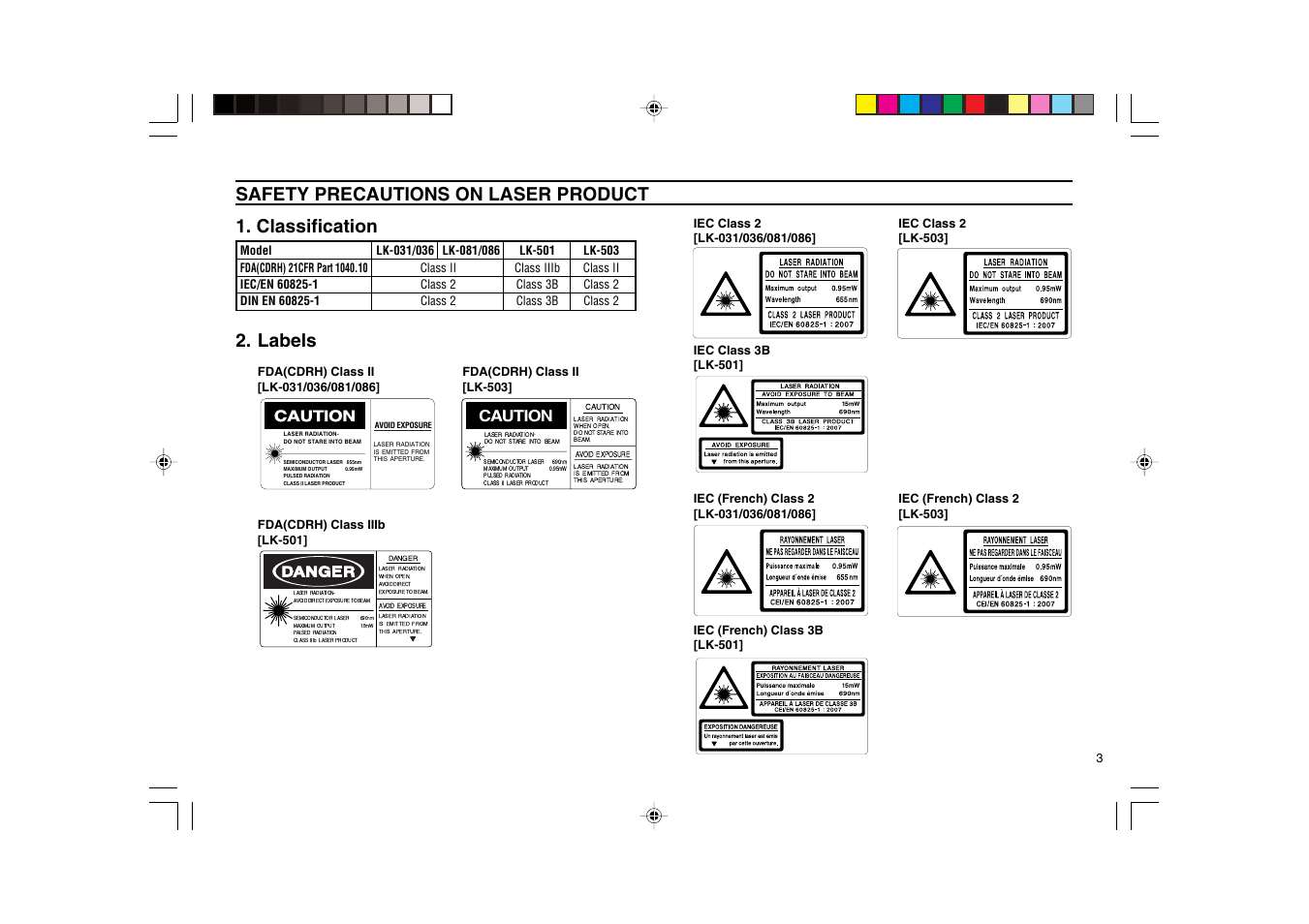 Safety precautions on laser product, Caution | KEYENCE LK-2000 Series User Manual | Page 3 / 28