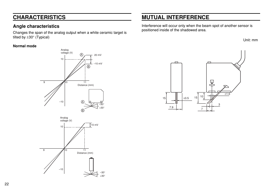 Characteristics, Mutual interference, Angle characteristics | KEYENCE LK-3100 User Manual | Page 22 / 24