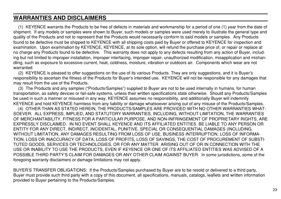 Warranties and disclaimers | KEYENCE LK-3100 User Manual | Page 23 / 24