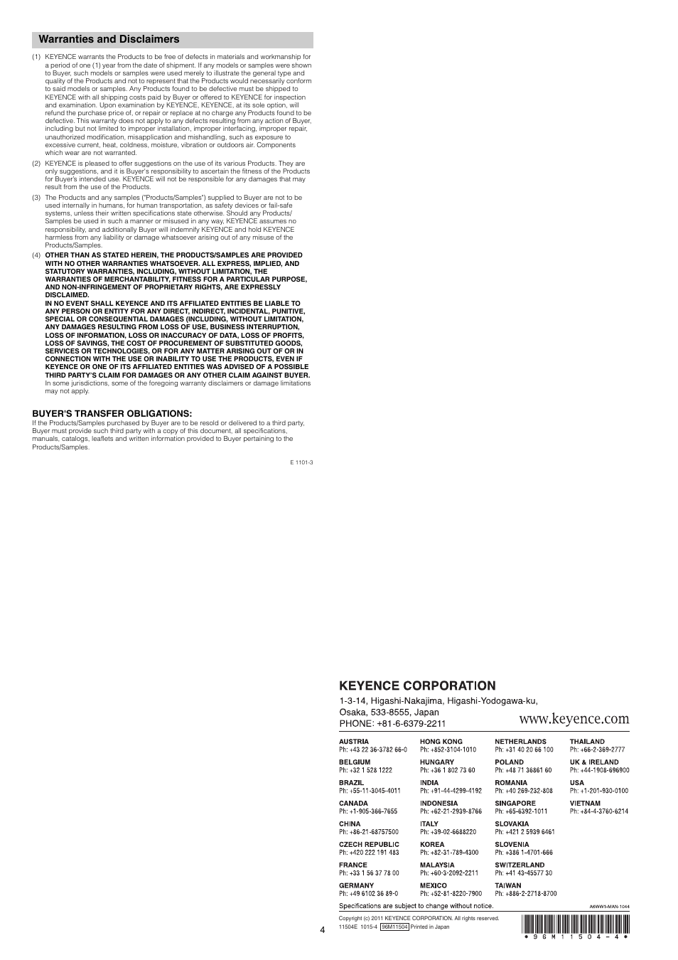 Warranties and disclaimers | KEYENCE CA-MP120T User Manual | Page 4 / 4