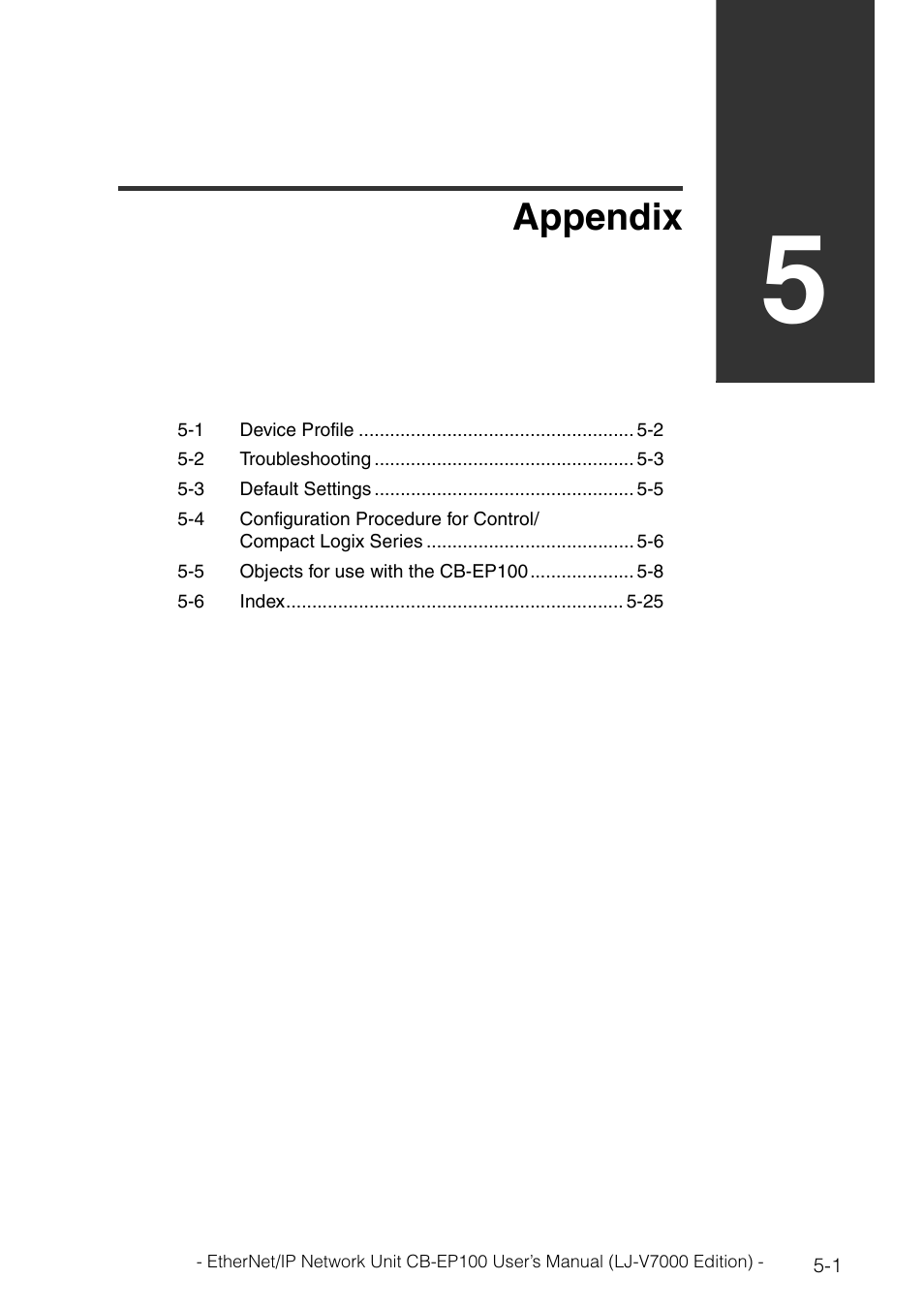 Chapter 5 appendix, Chapter 5, Appendix | KEYENCE CB-EP100 User Manual | Page 117 / 146