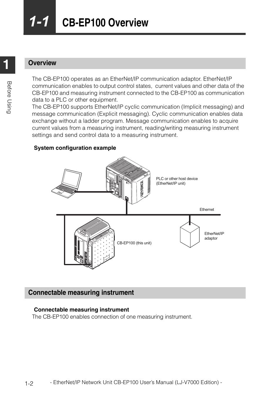 1 cb-ep100 overview, Overview, Connectable measuring instrument | Overview -2 connectable measuring instrument -2, Cb-ep100 overview -2, Cb-ep100 overview | KEYENCE CB-EP100 User Manual | Page 12 / 146