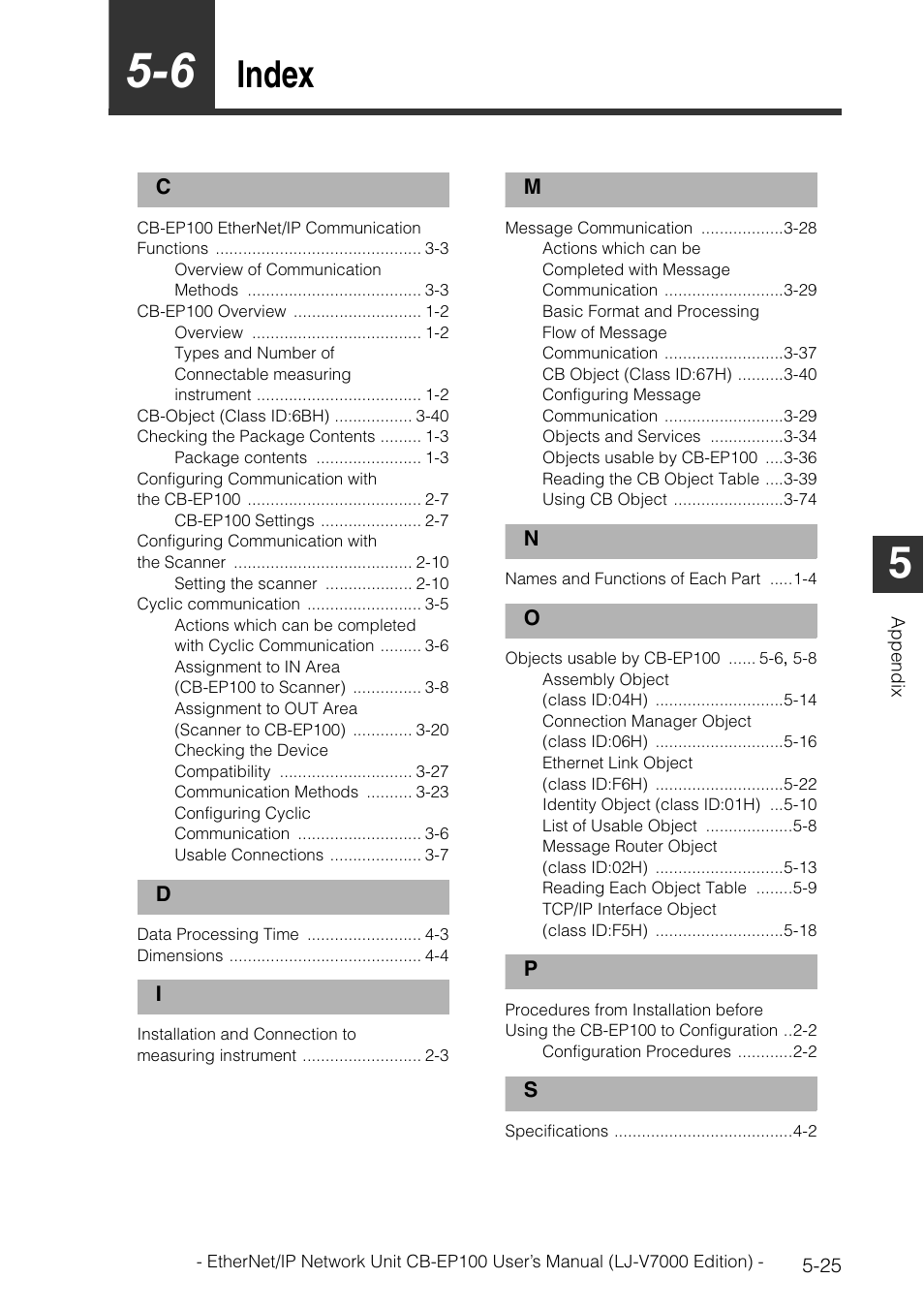 6 index, Index -25, Index | KEYENCE CB-EP100 User Manual | Page 141 / 146