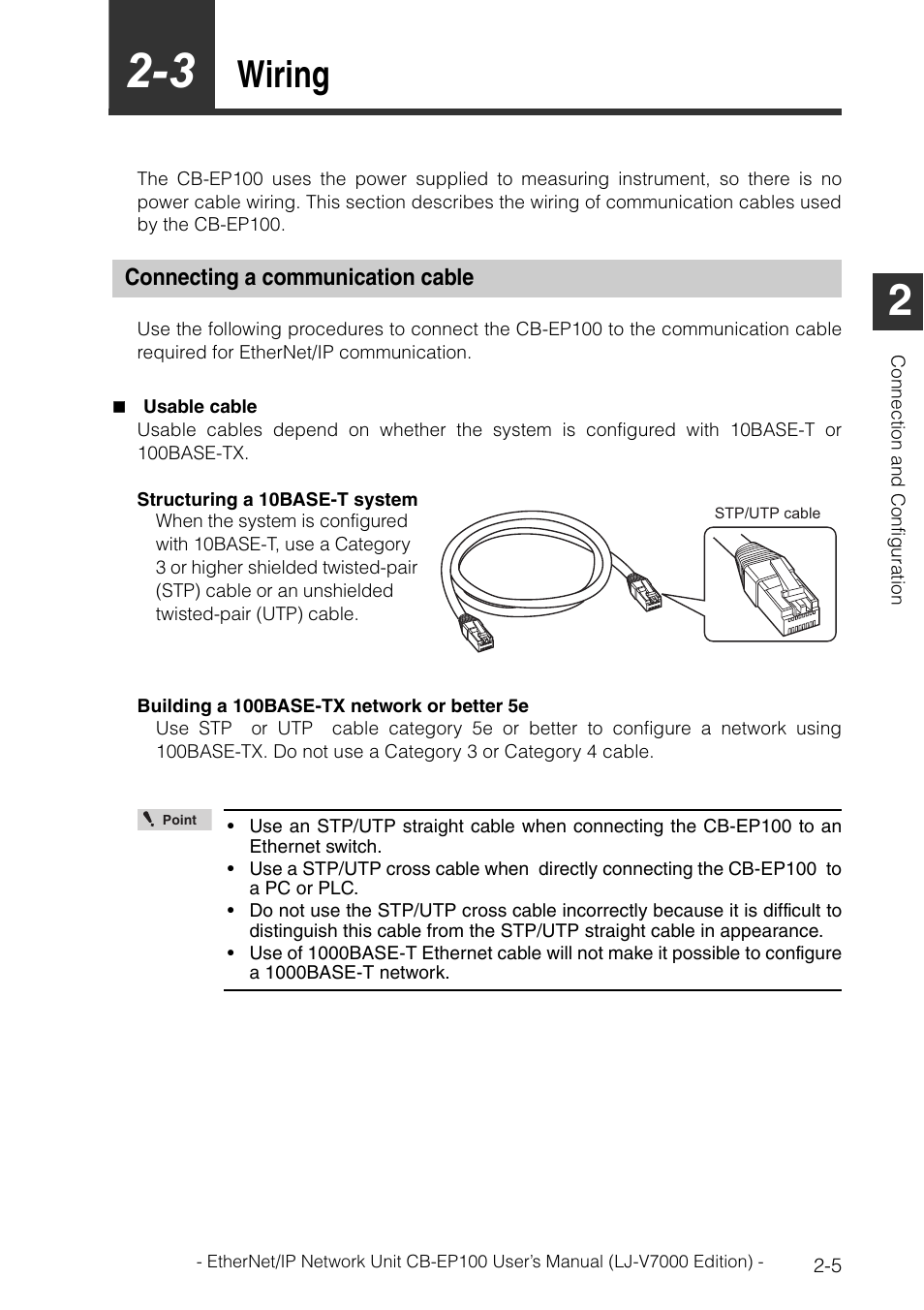 3 wiring, Connecting a communication cable, Connecting a communication cable -5 | Wiring -5, Wiring | KEYENCE CB-EP100 User Manual | Page 19 / 146