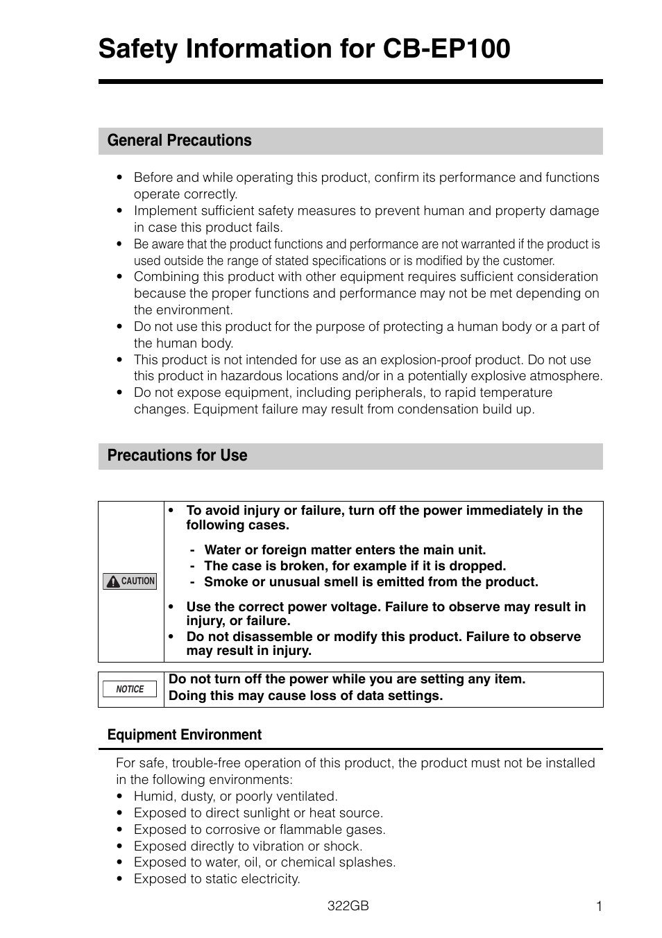 Safety information for cb-ep100, General precautions, Precautions for use | KEYENCE CB-EP100 User Manual | Page 3 / 146
