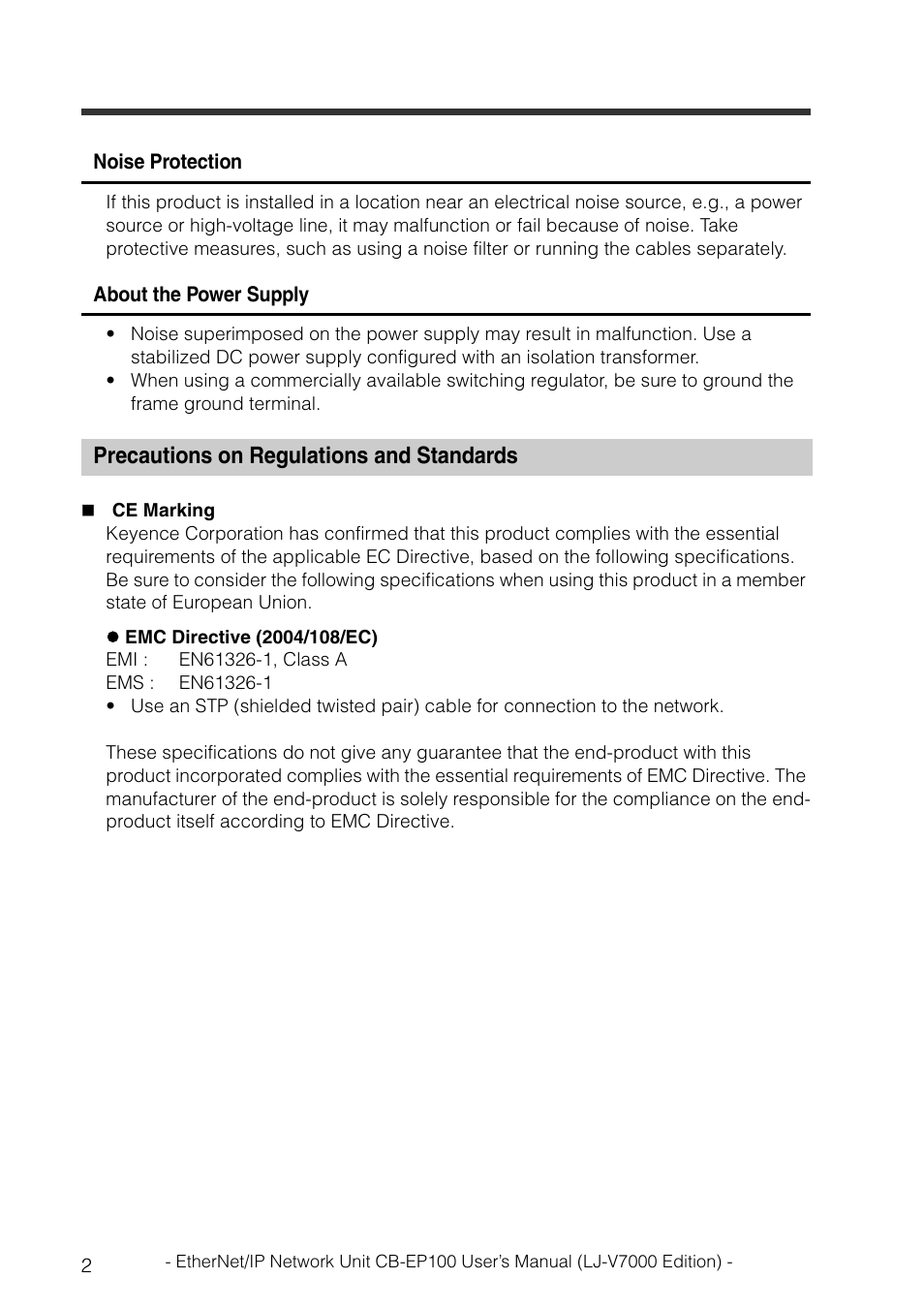 Precautions on regulations and standards | KEYENCE CB-EP100 User Manual | Page 4 / 146