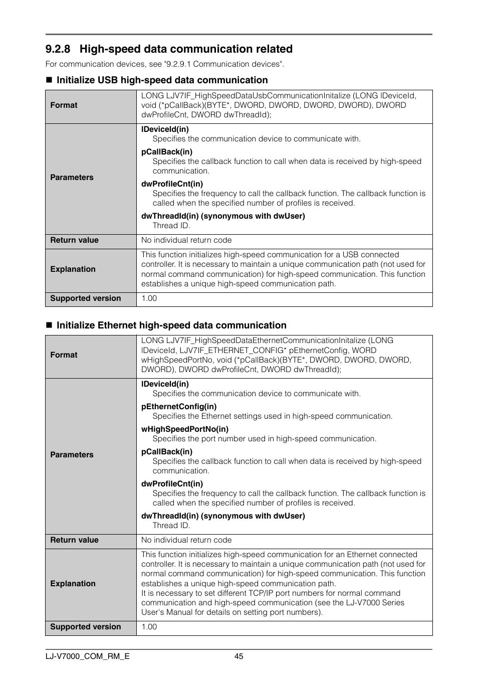 8 high-speed data communication related, High-speed data communication related | KEYENCE LJ-V7000 Series User Manual | Page 45 / 94