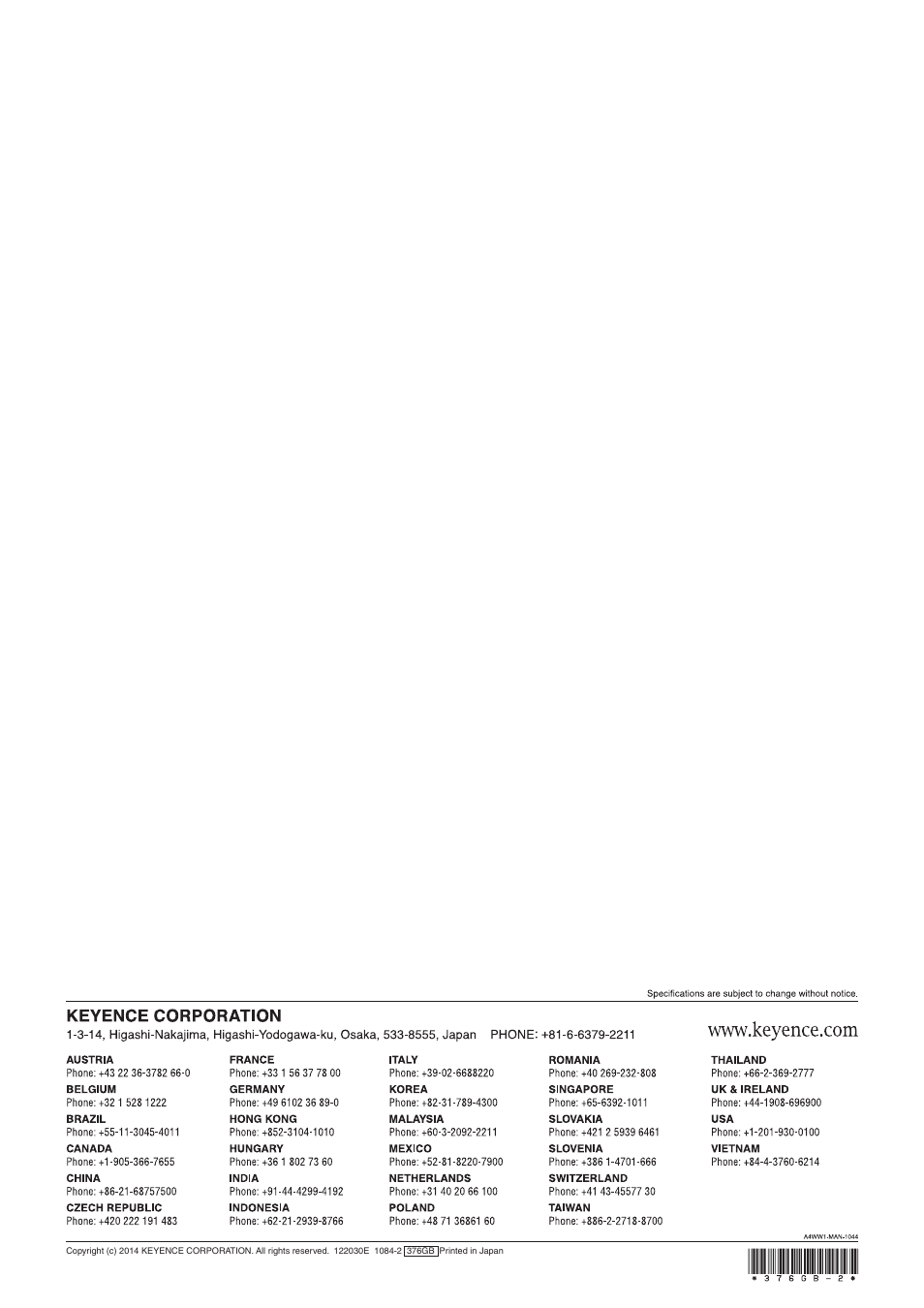 KEYENCE LJ-V7000 Series User Manual | Page 94 / 94