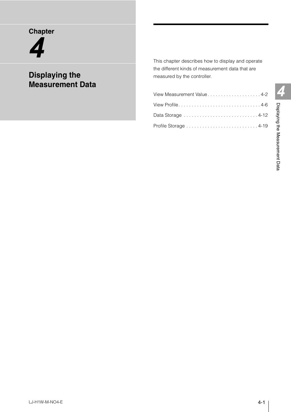 Chapter4 displaying the measurement data, Displaying the measurement data | KEYENCE LJ-H1W User Manual | Page 39 / 104