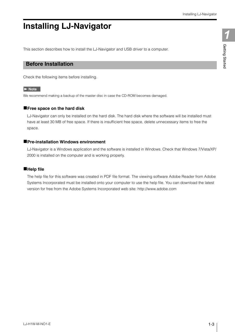 Installing lj-navigator, Before installation, Installing lj-navigator -3 | KEYENCE LJ-H1W User Manual | Page 7 / 104