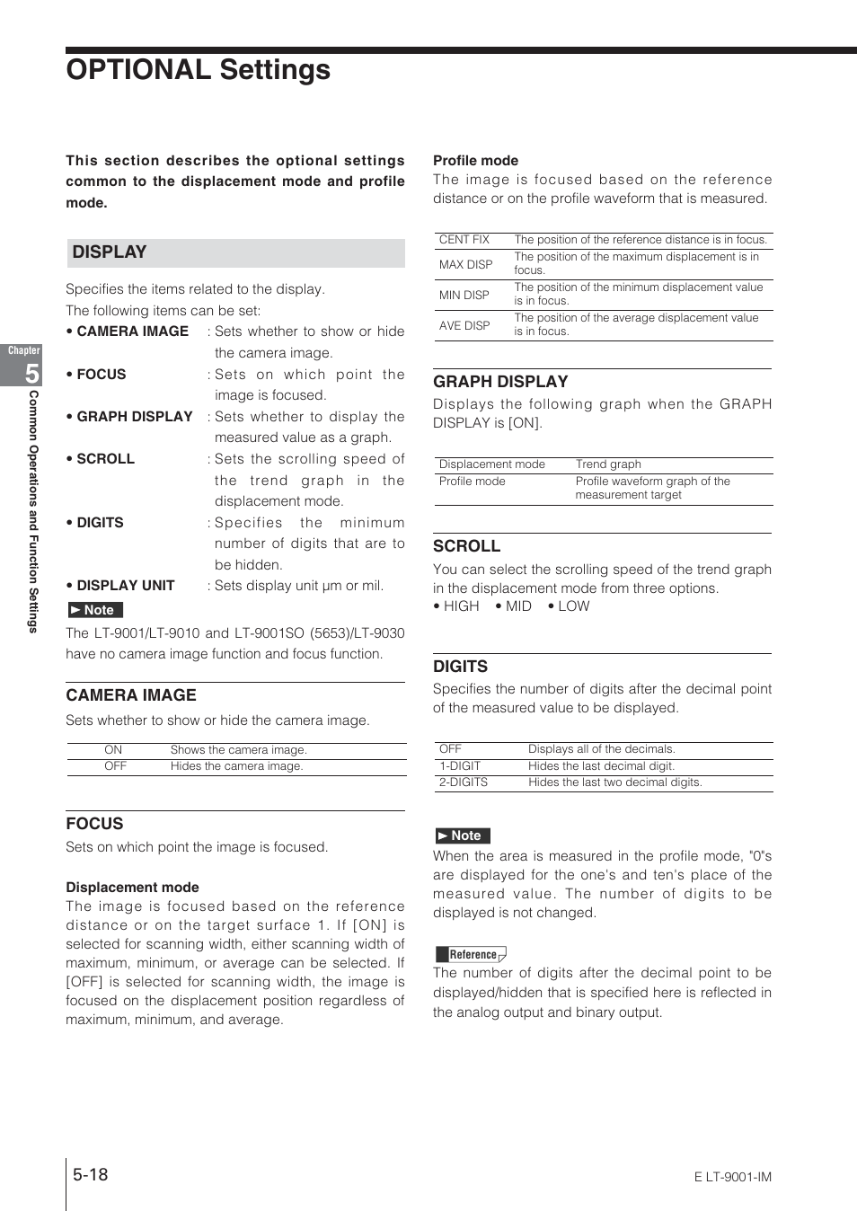 Optional settings, Display | KEYENCE LT-9001 Series User Manual | Page 104 / 176