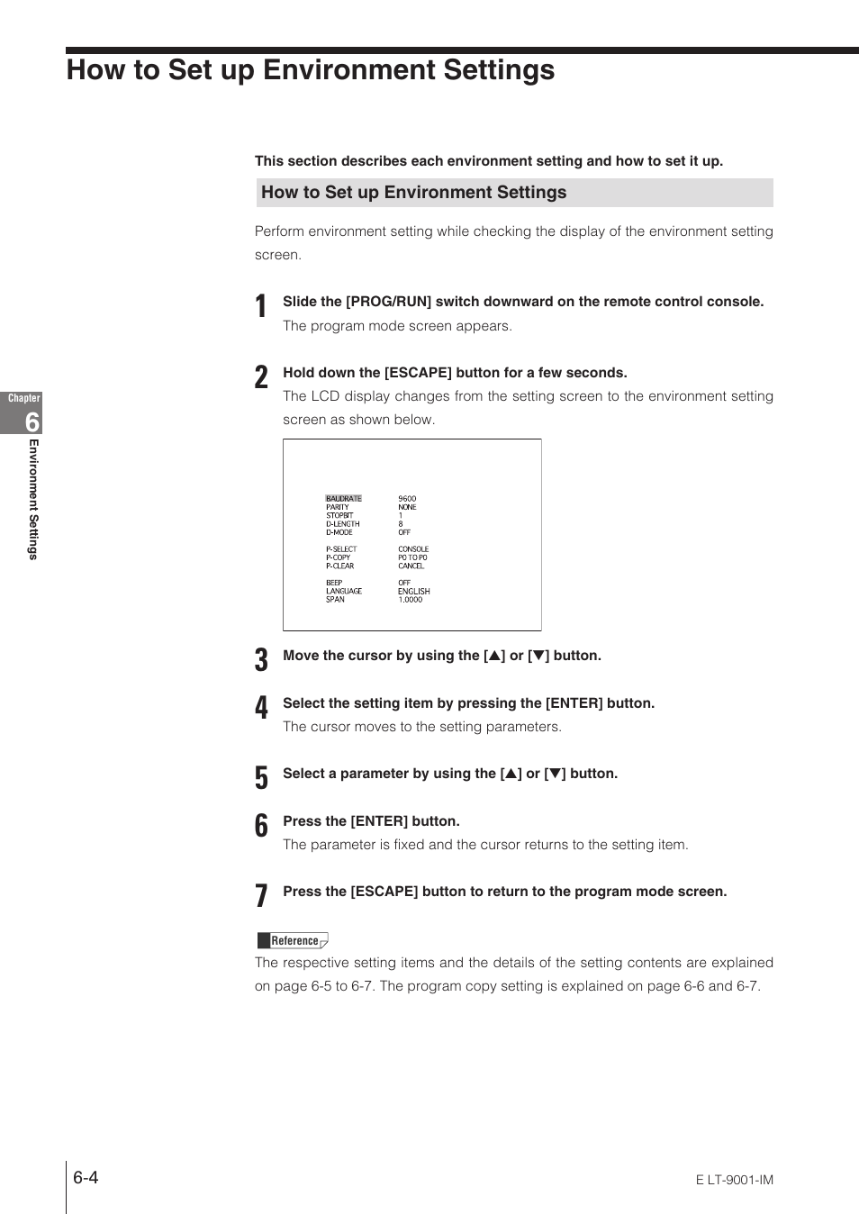 How to set up environment settings | KEYENCE LT-9001 Series User Manual | Page 110 / 176