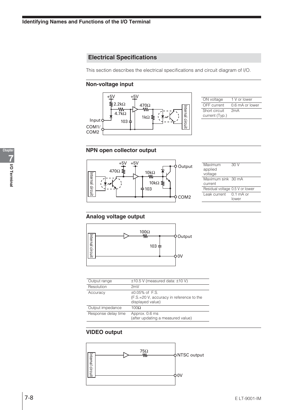 Electrical specifications | KEYENCE LT-9001 Series User Manual | Page 122 / 176