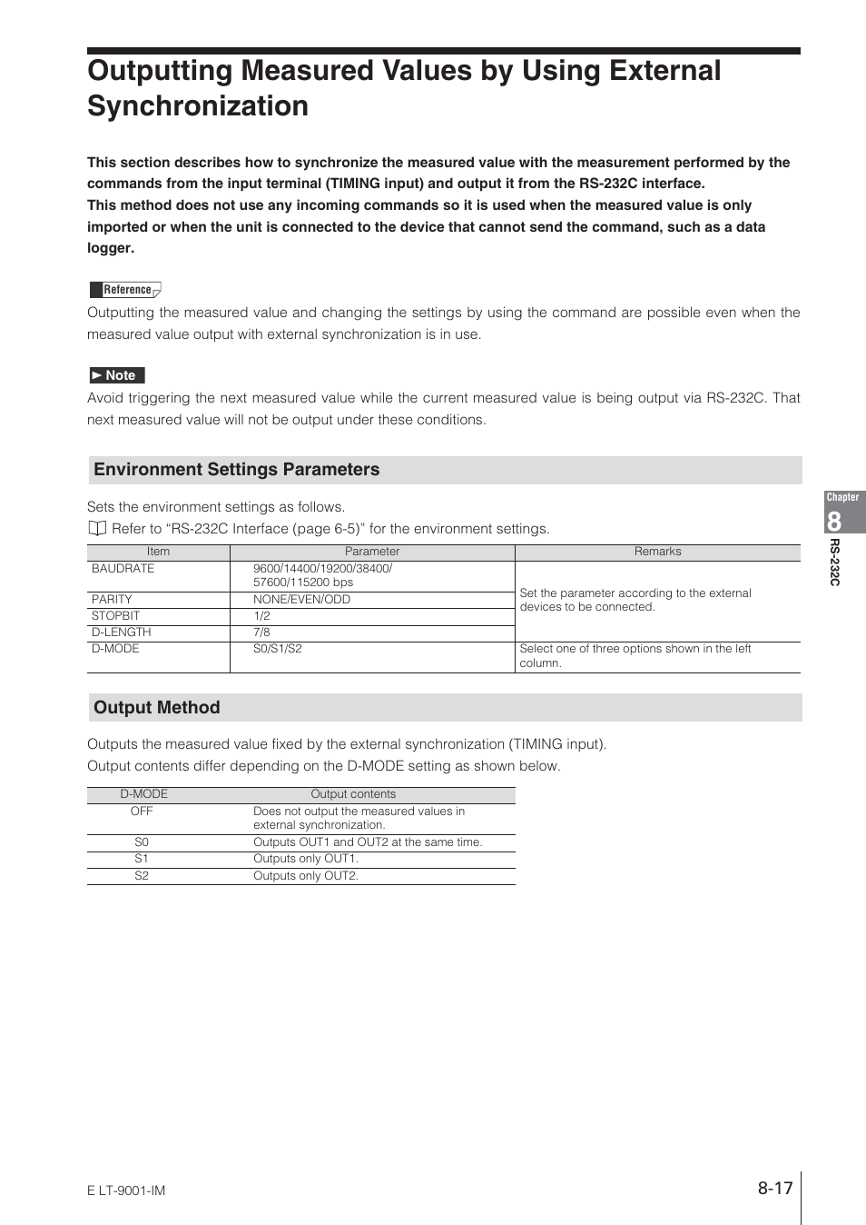 Environment settings parameters, Output method, Output method environment settings parameters | KEYENCE LT-9001 Series User Manual | Page 147 / 176