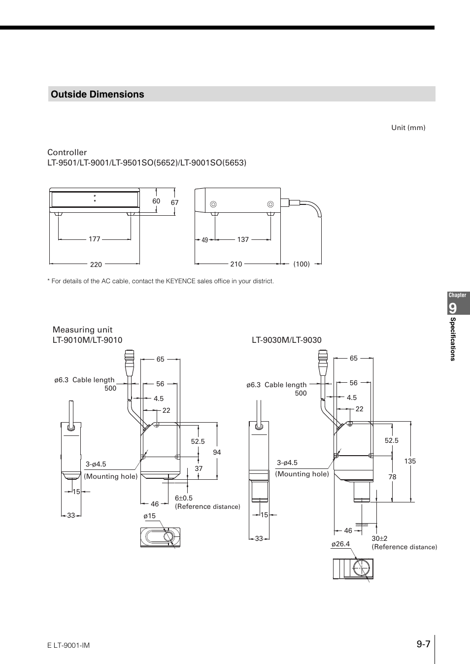 Outside dimensions, 7 outside dimensions | KEYENCE LT-9001 Series User Manual | Page 155 / 176