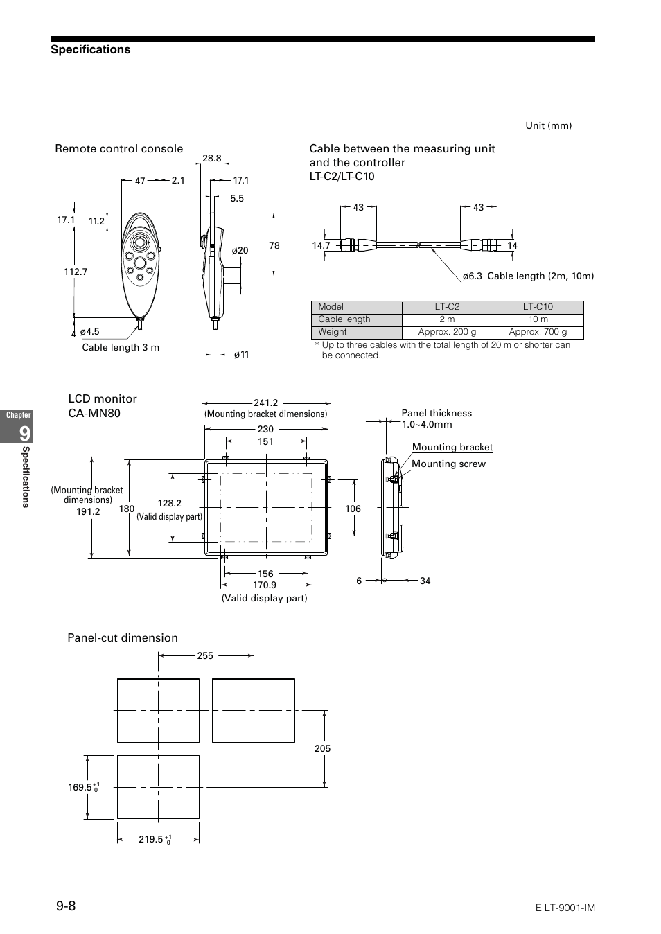 Specifications | KEYENCE LT-9001 Series User Manual | Page 156 / 176