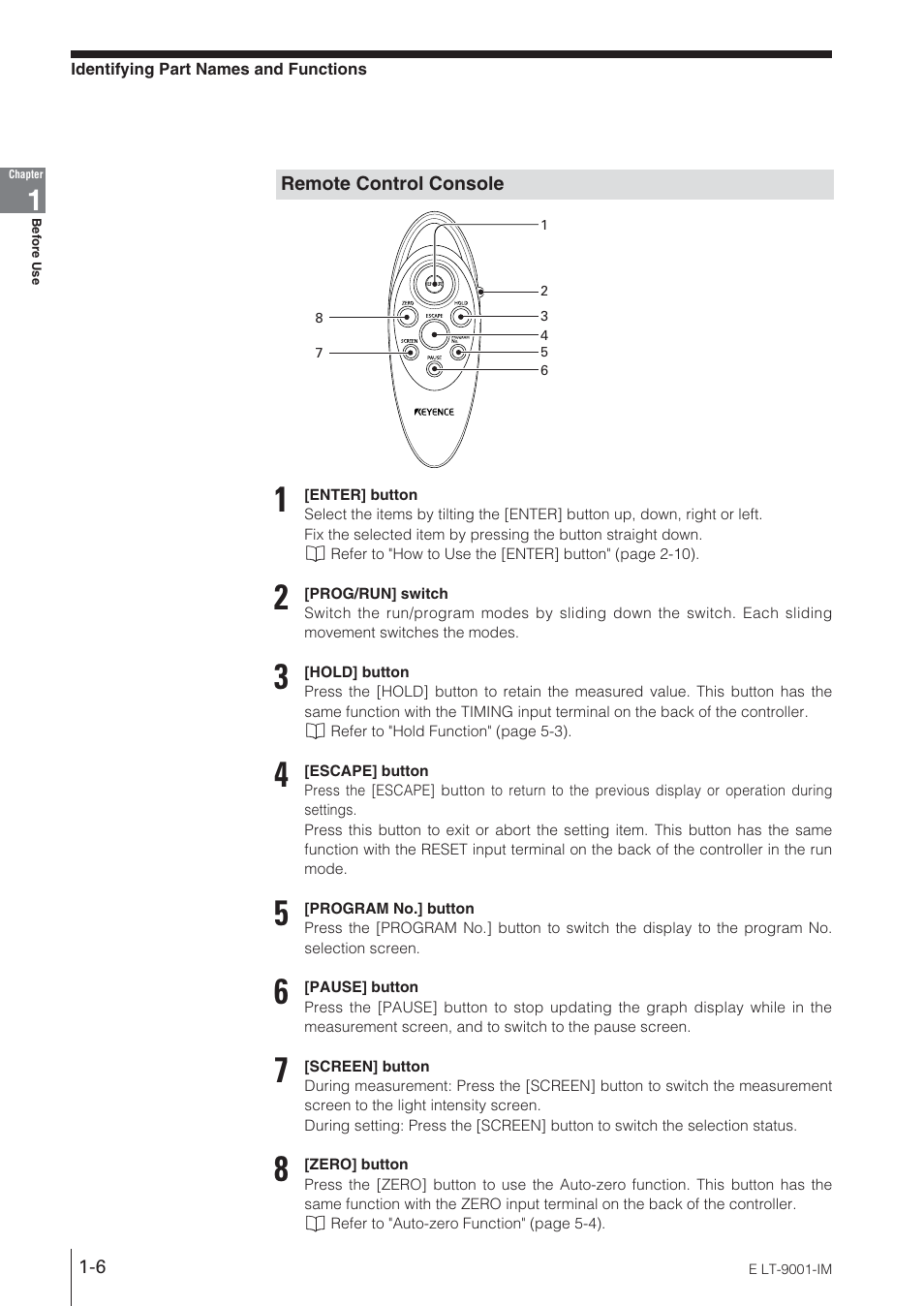 Remote control console | KEYENCE LT-9001 Series User Manual | Page 16 / 176