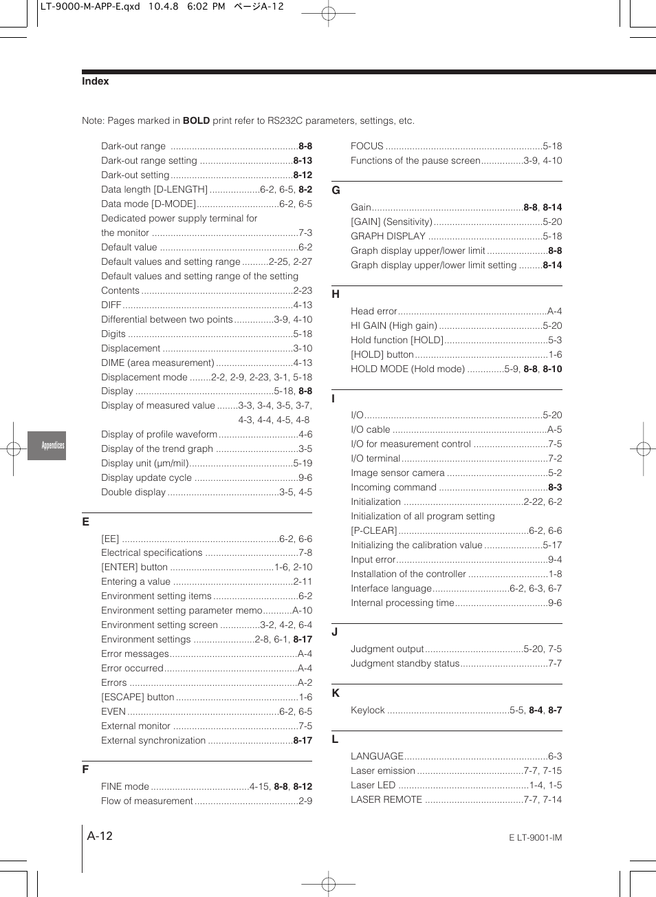 A-12 | KEYENCE LT-9001 Series User Manual | Page 168 / 176