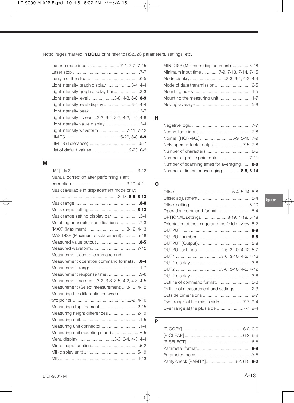 A-13 | KEYENCE LT-9001 Series User Manual | Page 169 / 176