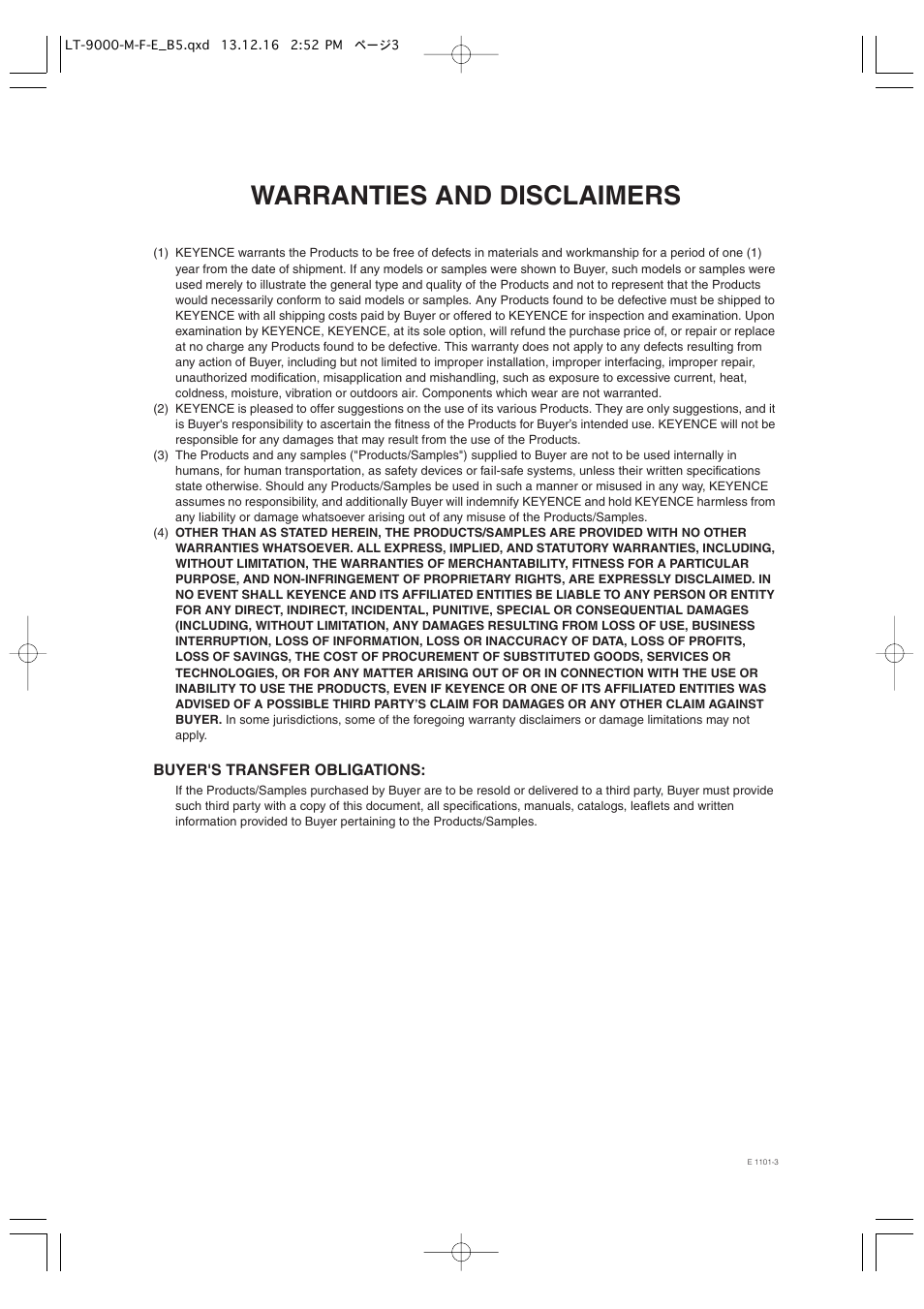 Warranties and disclaimers | KEYENCE LT-9001 Series User Manual | Page 175 / 176