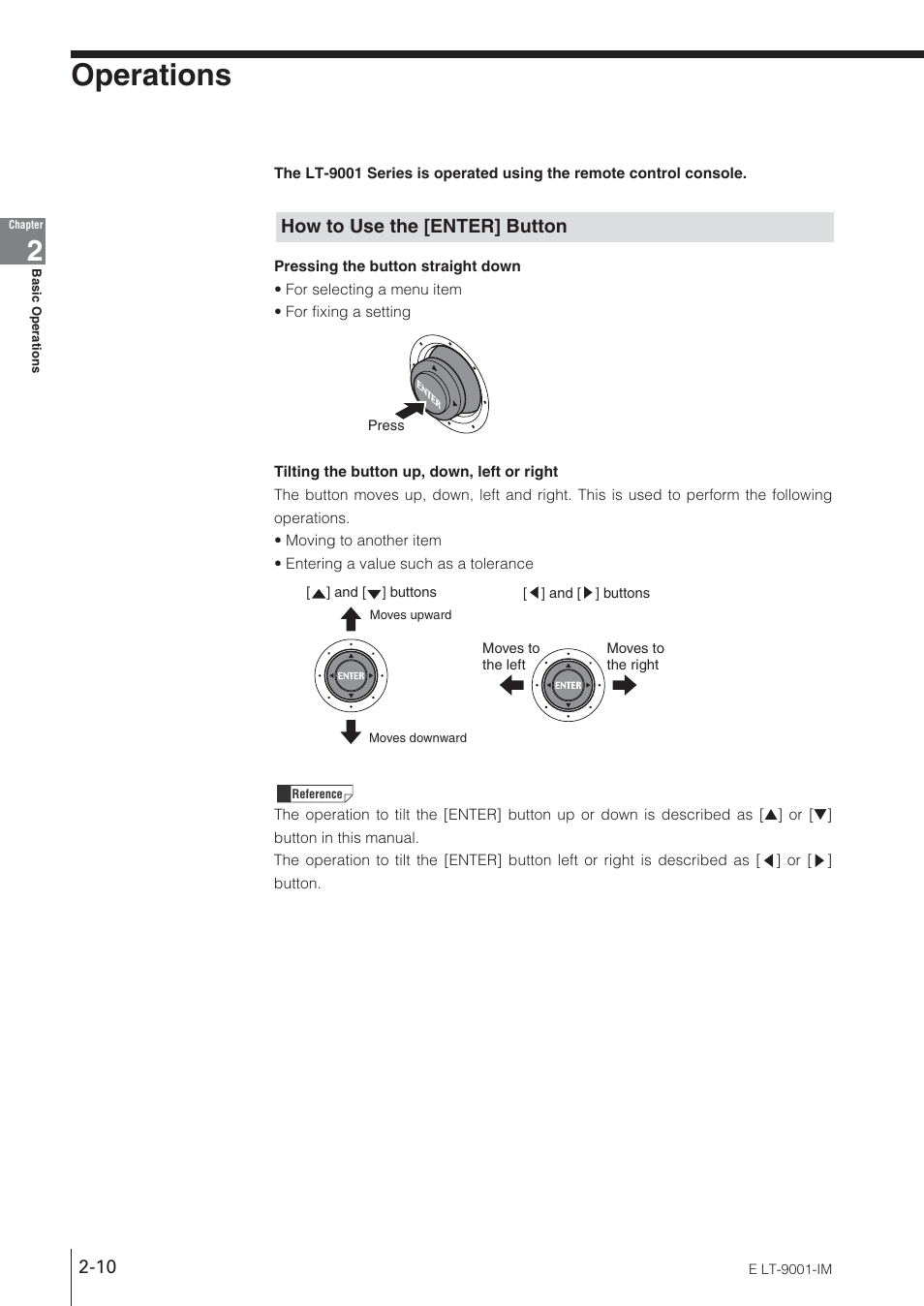 Operations, How to use the [enter] button | KEYENCE LT-9001 Series User Manual | Page 28 / 176