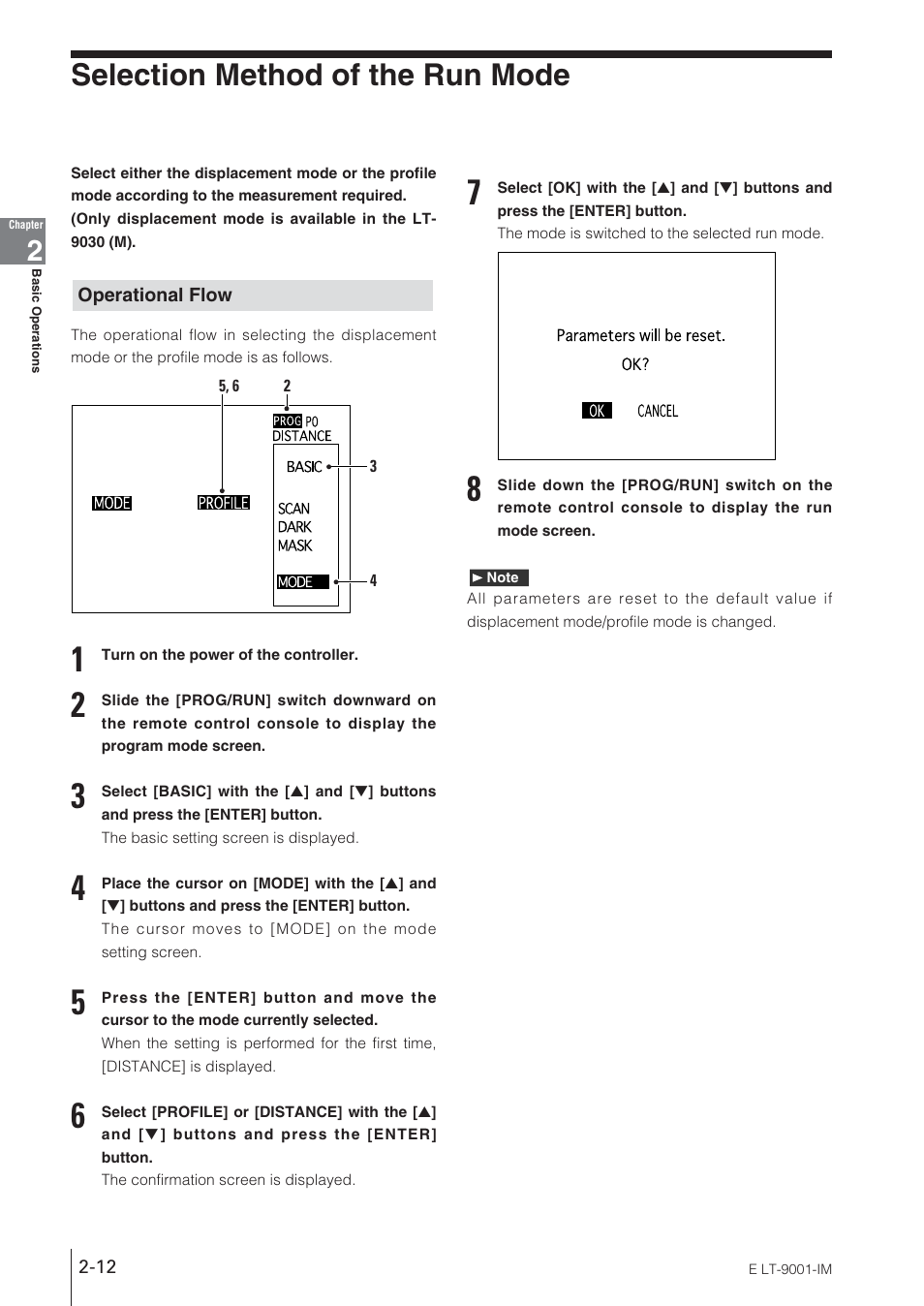 Selection method of the run mode, Operational flow | KEYENCE LT-9001 Series User Manual | Page 30 / 176