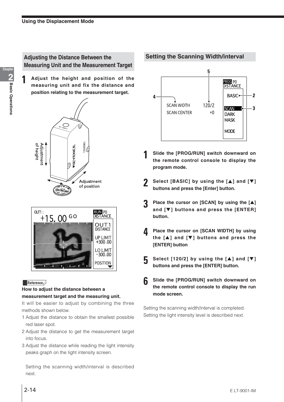 Setting the scanning width/interval | KEYENCE LT-9001 Series User Manual | Page 32 / 176