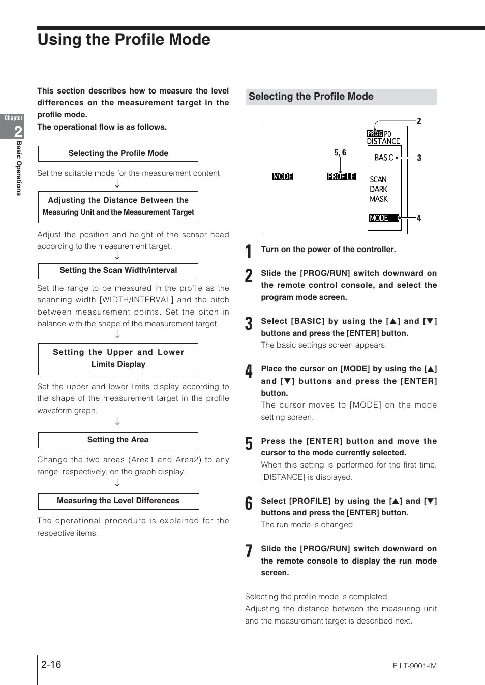 Using the profile mode, Selecting the profile mode | KEYENCE LT-9001 Series User Manual | Page 34 / 176